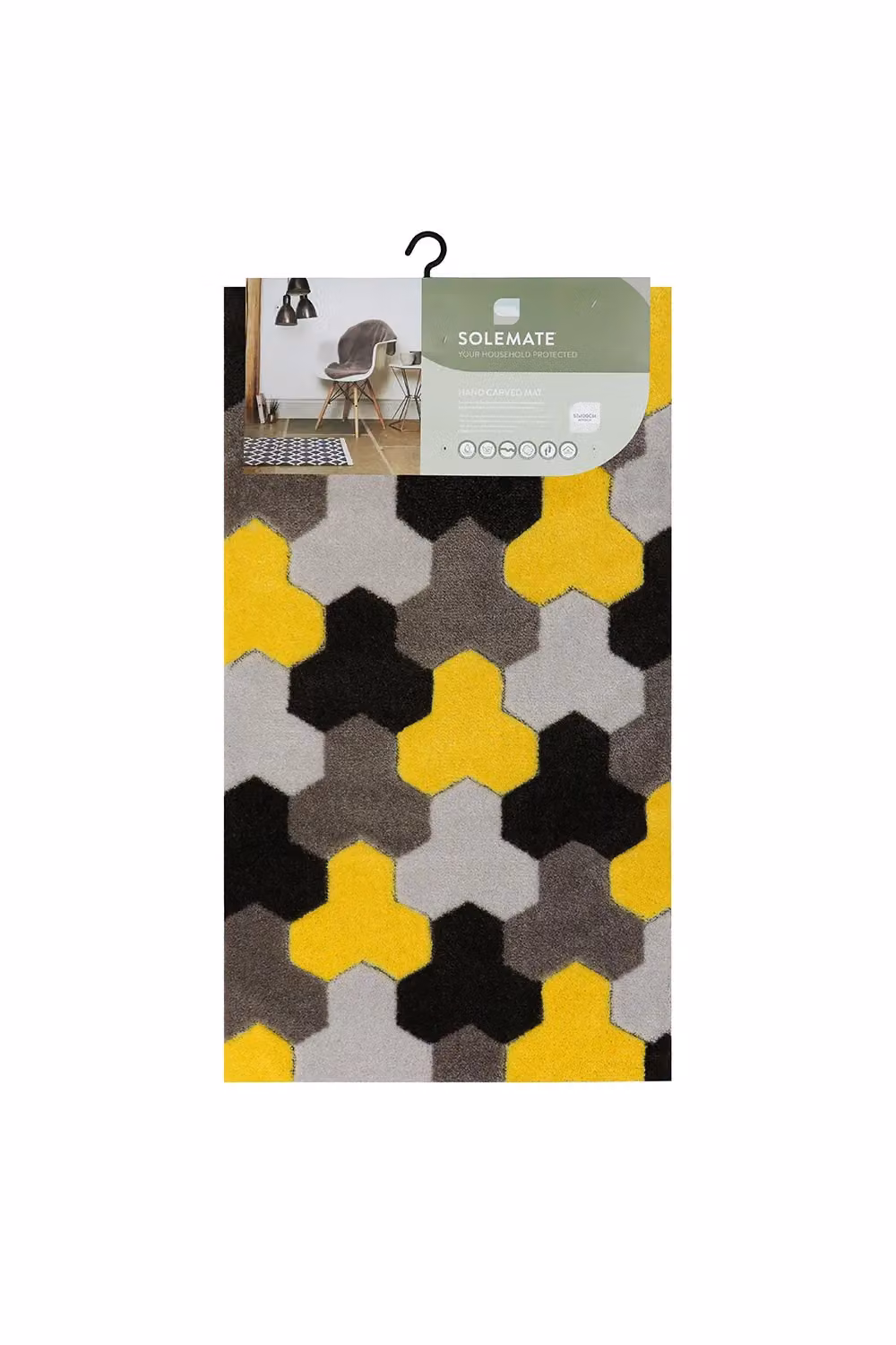 JVL Solemate Hand Carved Geometric Door Mat, Yellow, W: 57 cm, D: 100 cm – 6
