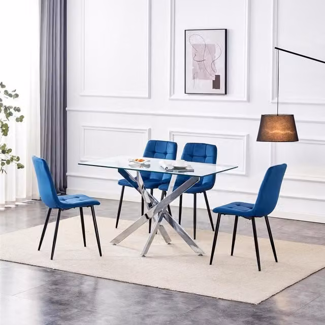 Kosy Koala Maya Modern Rectangular Glass Dining Set with Four Chairs in Blue