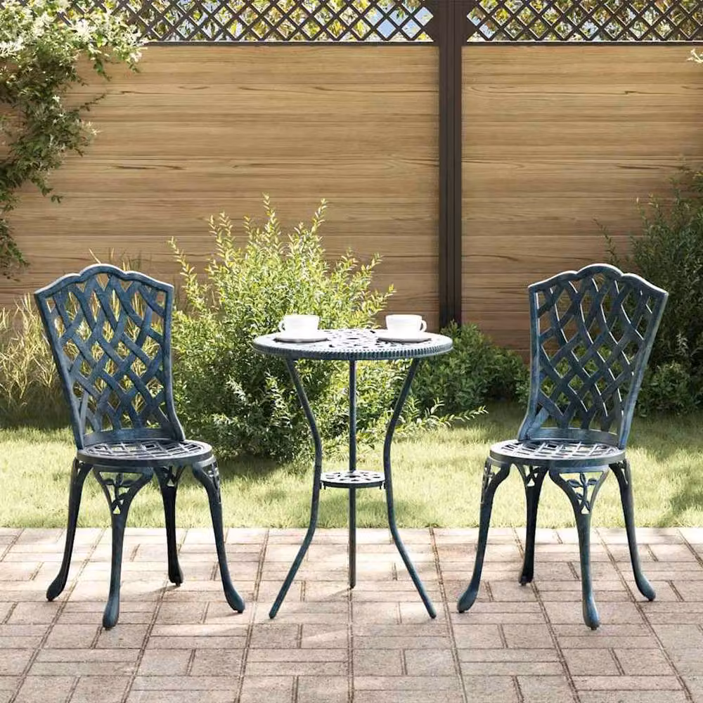 Berkfield Home 3 Piece Green Cast Aluminium Garden Bistro Set – 2