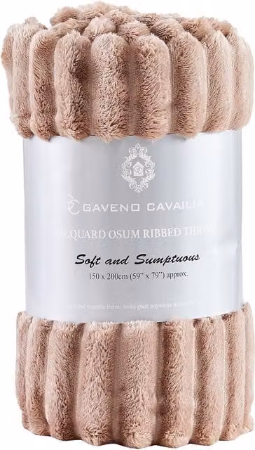 Gaveno Cavailia Osum Ribbed Striped Throw in Beige/Sand, W: 150 cm, D: 200 cm – 1