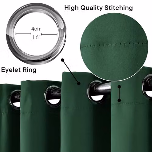 OHS Pair of Thermal Blackout Eyelet Curtains in Green, W/D/H: 167 x 228 cm – 2