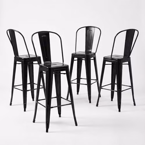 FWStyle Bistro Black Bar Chairs Set of 4, Galvanised Steel, H 117 x W 48 x D 44 cm – 3