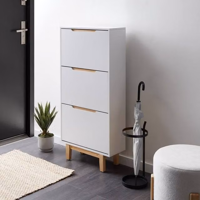 Wyld and Coco White Lacquered MDF 3-Compartment Wall-Mounted Shoe Cabinet W/D/H: 128 x 60 x 24 cm – 1
