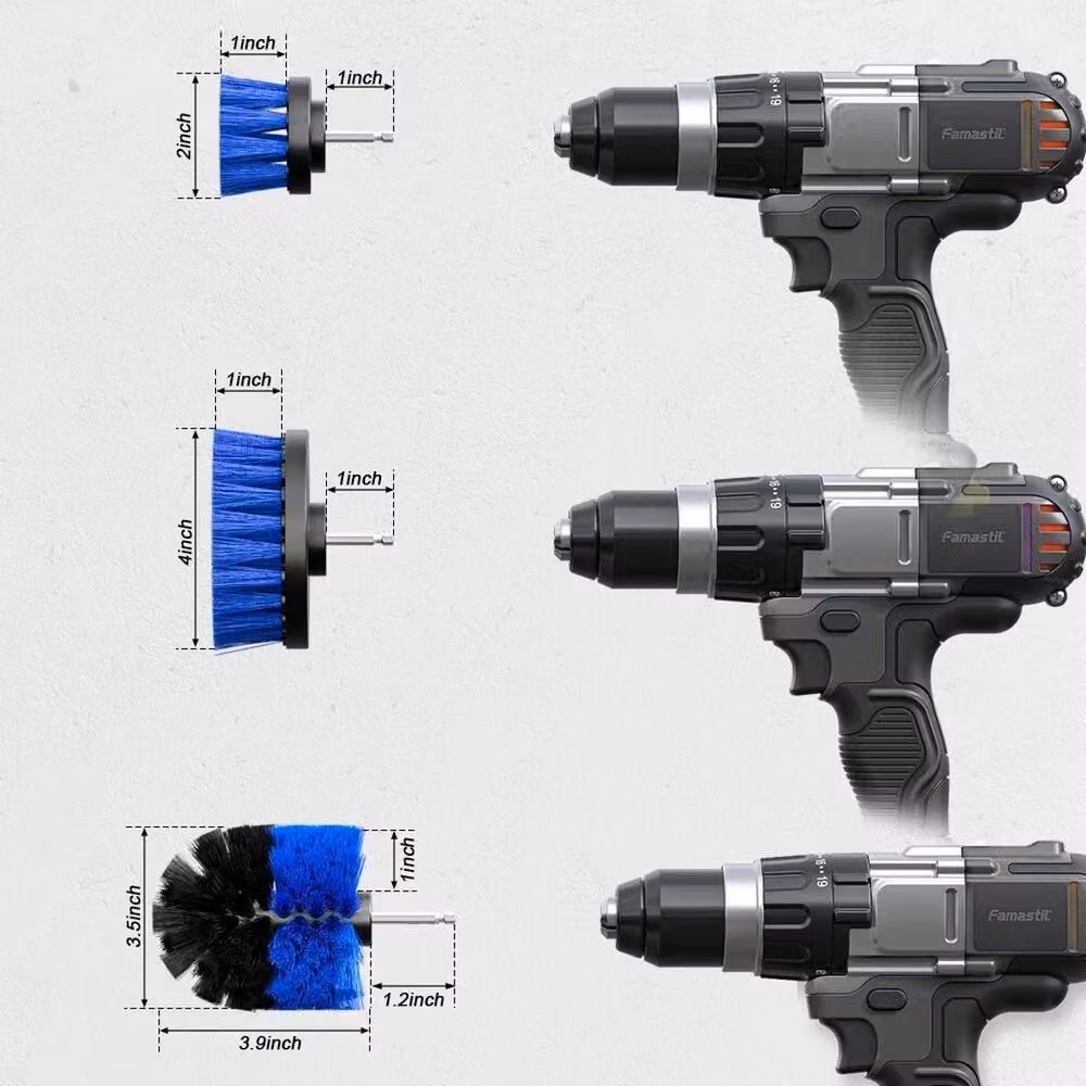 NESTLUNE 3-Piece Blue Drill Brush Power Scrubber Set for Tile and Grout – 3