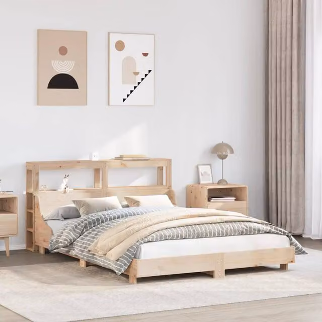 Berkfield Home Rustic Solid Wood Pine Bed Frame in Brown, W/D/H: 140 x 190 cm – 1