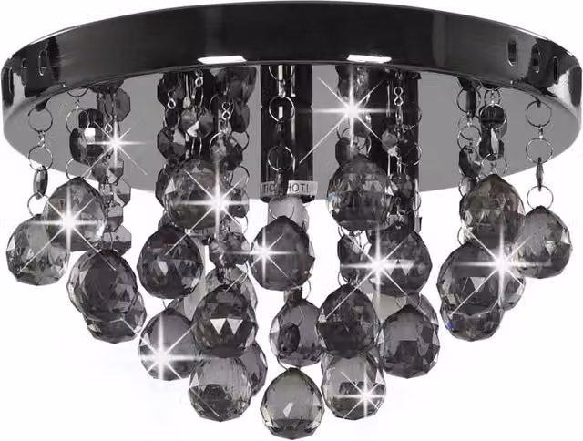Berkfield Home Round Ceiling Lamp with Smoky Glass Beads in Black and Chrome, G9 – 1