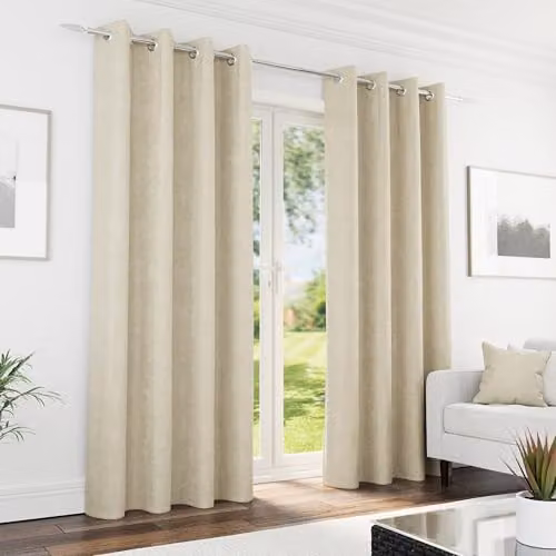 Enhanced Living Beige Chenille Blackout Thermal Eyelet Curtains, Width: 229 cm, Drop: 229 cm – 1