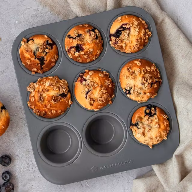 MasterClass Non-Stick Ceramic Muffin Tray, Grey, W: 24 cm, D: 22 cm