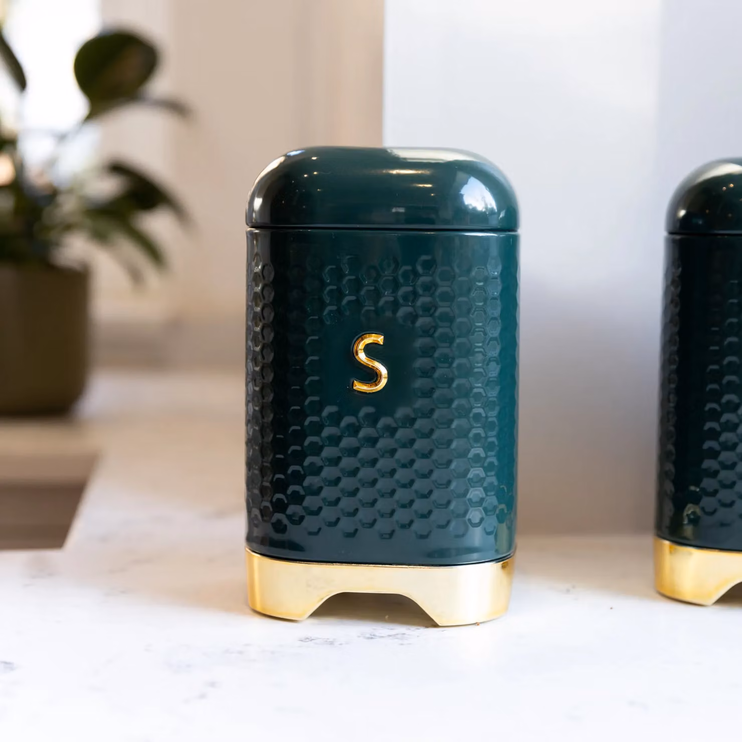 Lovello Sugar Container in Green Vintage with Textured Finish and Retro Curves – 3
