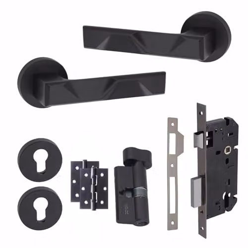 Golden Grace Nova Euro Lock Door Handles with Hinges, Matt Black