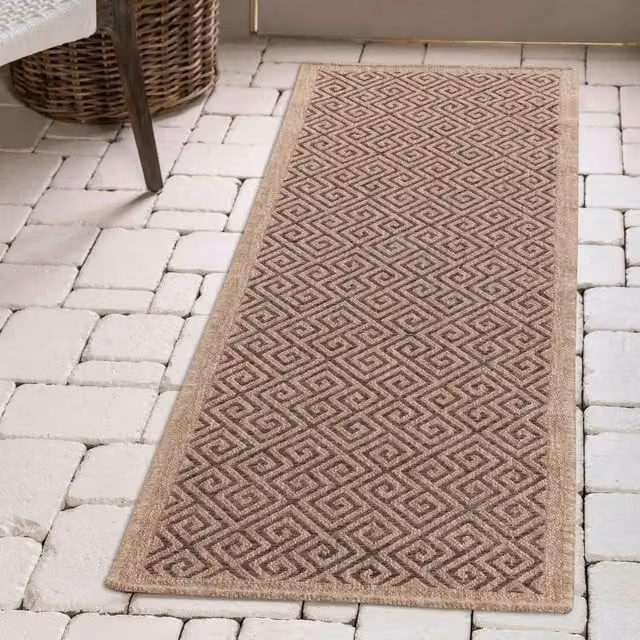 Desire Rugs Modern Harper Geometric Jute Outdoor-Indoor Waterproof Rug, Brown and Beige, W: 60 cm, L: 220 cm