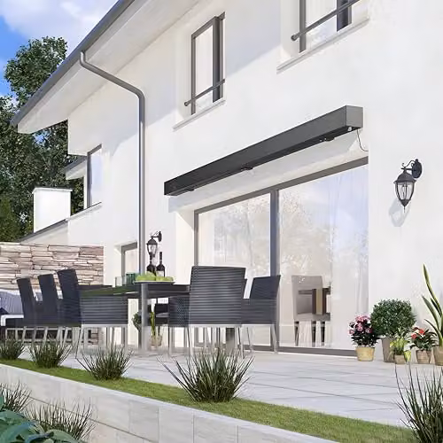 Primrose Deluxe Full Cassette Electric Patio Awning with Remote Control and Lights, Ivory White, W: 250 cm, D: 200 cm – 3