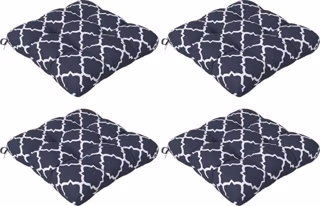 Outsunny 4-Piece Blue Water-Repellent Replacement Seat Cushion Set with Ties for Indoor and Outdoor Patio Chairs – 1