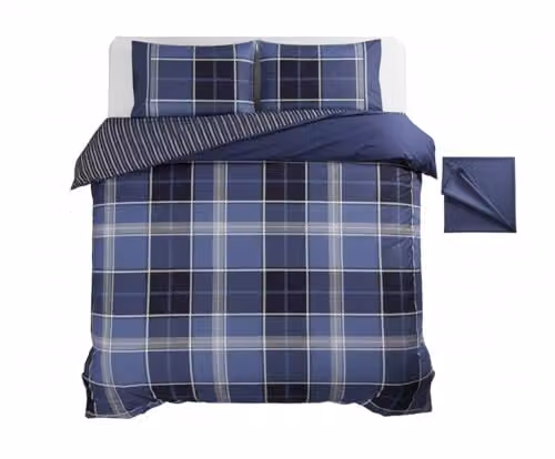 Rapport Home Argyle Tartan Check Polycotton Double Duvet Cover Set in Blue with Two Pillowcases, W/D/H: 200 x 200 cm and 50 x 75 cm