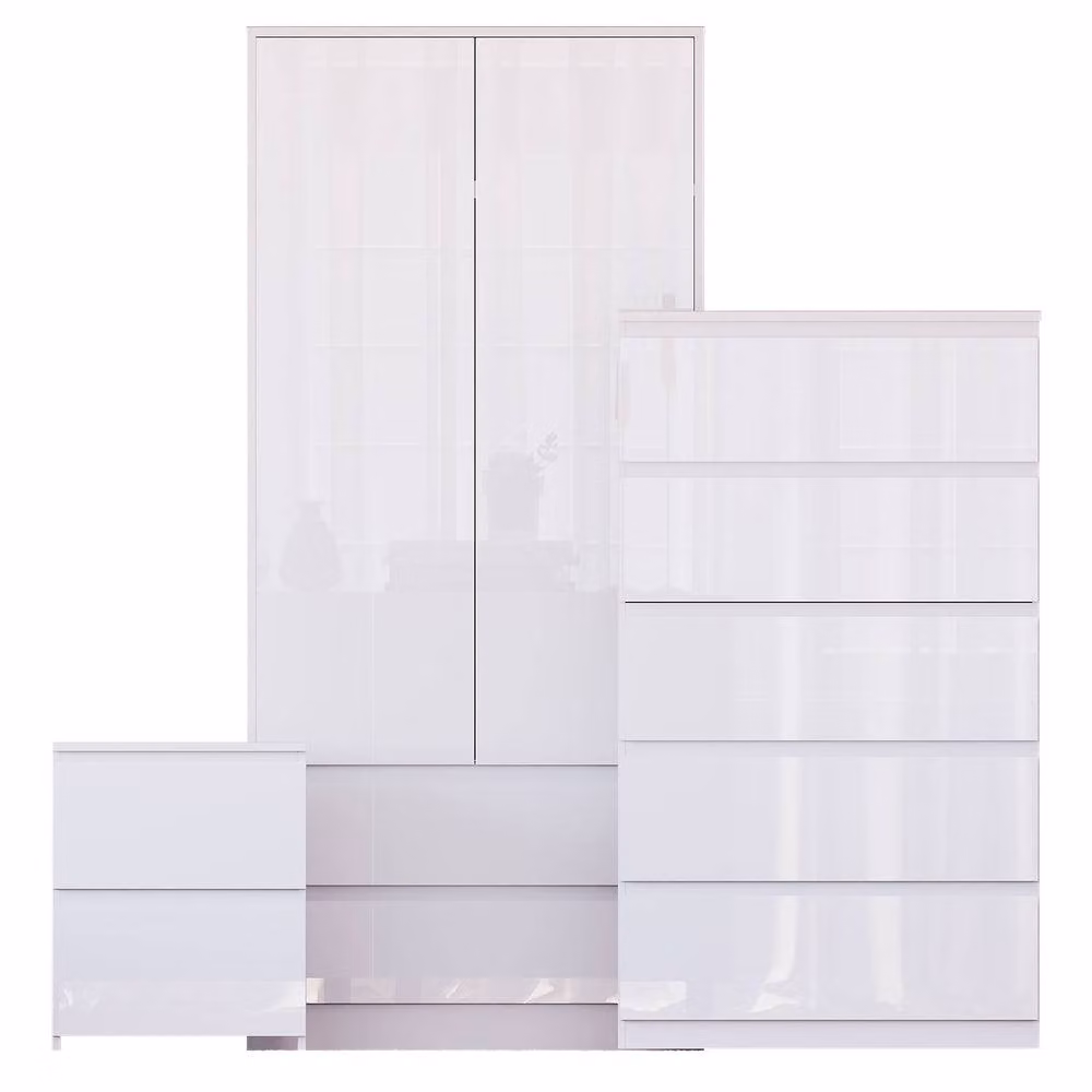 HD Designs Vida Designs Glinton 3 Piece Modern White Glossy Bedroom Set – 2
