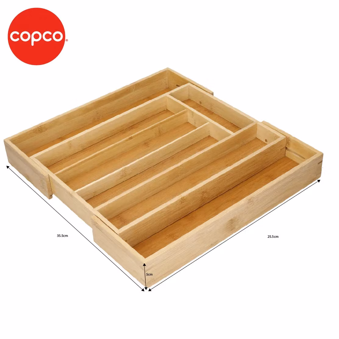 Copco Brown Bamboo Expandable Cutlery Tray with Compartments, W: 35.5 cm, D: 25.5 cm, H: 5 cm – 2