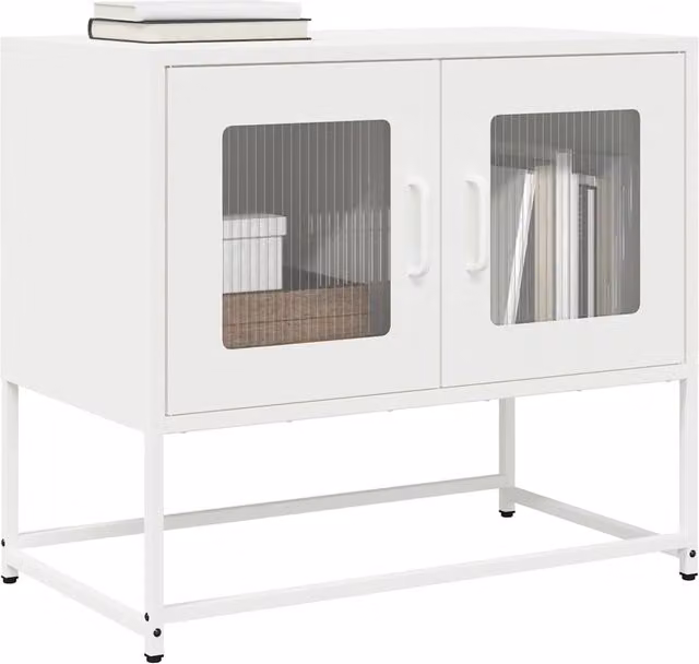 Berkfield Home White Industrial TV Cabinet in Cold-rolled Steel, W/D/H: 68 x 39 x 60.5 cm