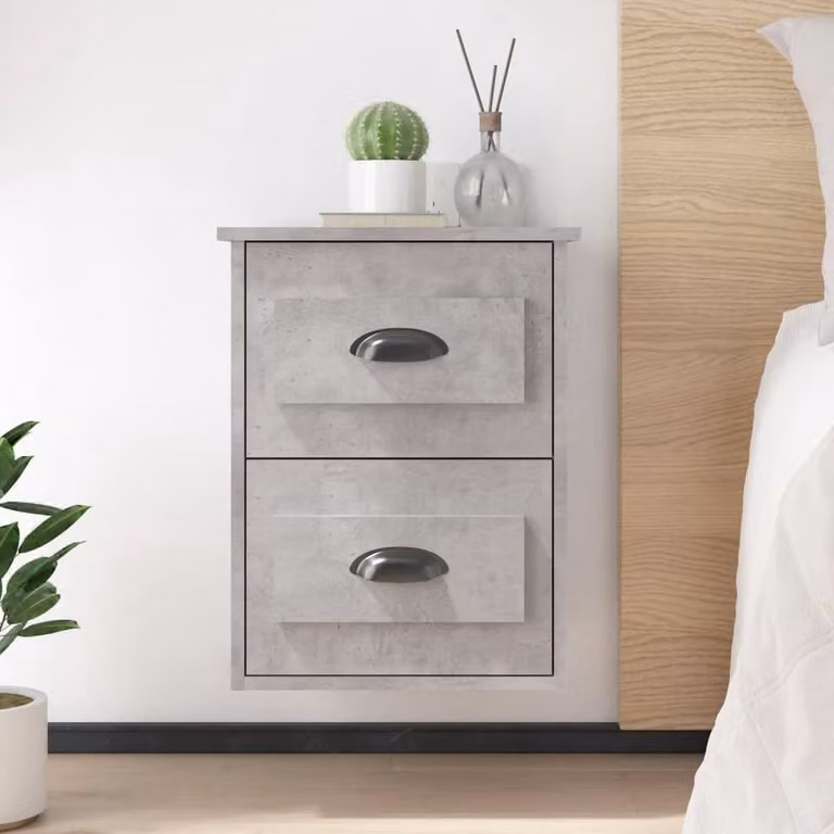 Berkfield Home Elegant Wall-mounted Bedside Cabinets, 2 Piece, Concrete Grey, W/D/H: 41.5 x 36 x 53 cm