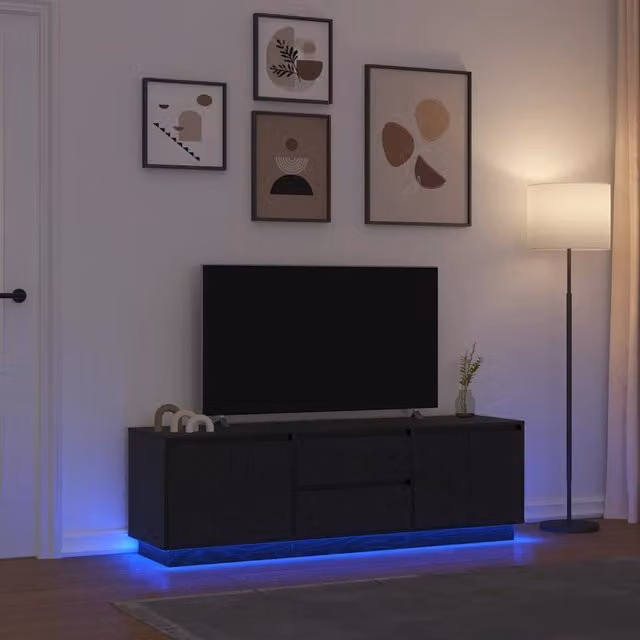 Berkfield Home Modern Black Oak TV Cabinet with Integrated LED Lighting, W: 160.5 cm, D: 41 cm, H: 50 cm