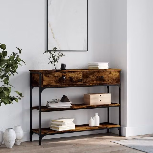 Berkfield Home Smoked Oak Console Table in Brown, W/D/H: 100 x 25 x 75 cm – 1