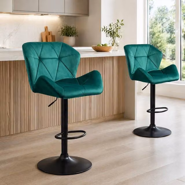 STILVORA Set of 2 Modern Adjustable Height Metal Bar Stools in Green