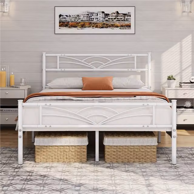 Yaheetech White Metal Bed Frame, W/D/H: 140 x 200 cm