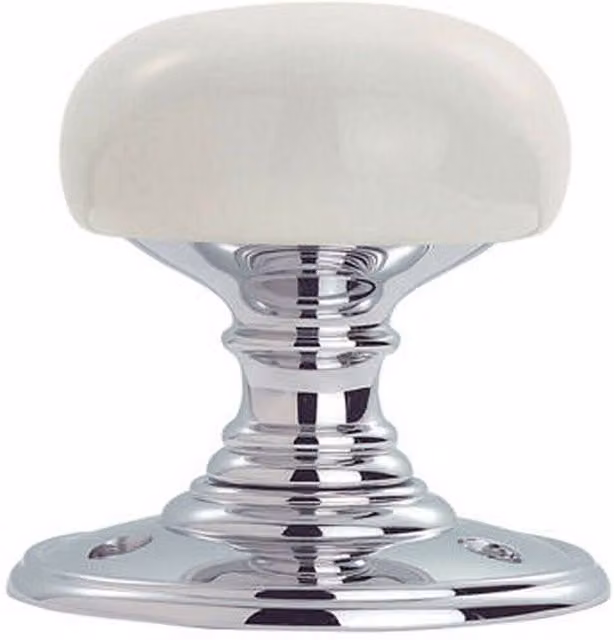 Loops Half Porcelain Mushroom Door Knob in White Ceramic and Polished Chrome