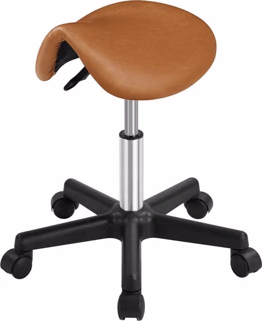 Yaheetech Rolling Saddle Stool in Retro Brown with Synthetic Leather and Castors