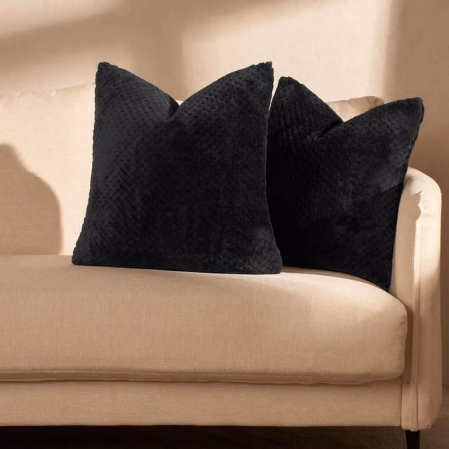 Brentfords Pack of 2 Black Waffle Fleece Square Cushion Covers