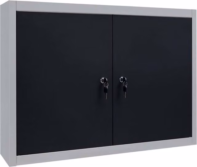 Berkfield Home Wall Mounted Lockable Metal Tool Cabinet in Grey and Black