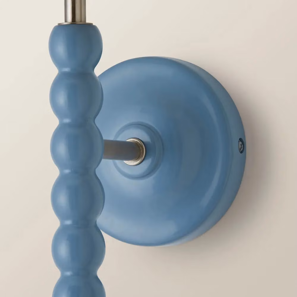 ValueLights Bobbins Pair of Blue Wall Lights with Fabric Shades and Bulbs – 3
