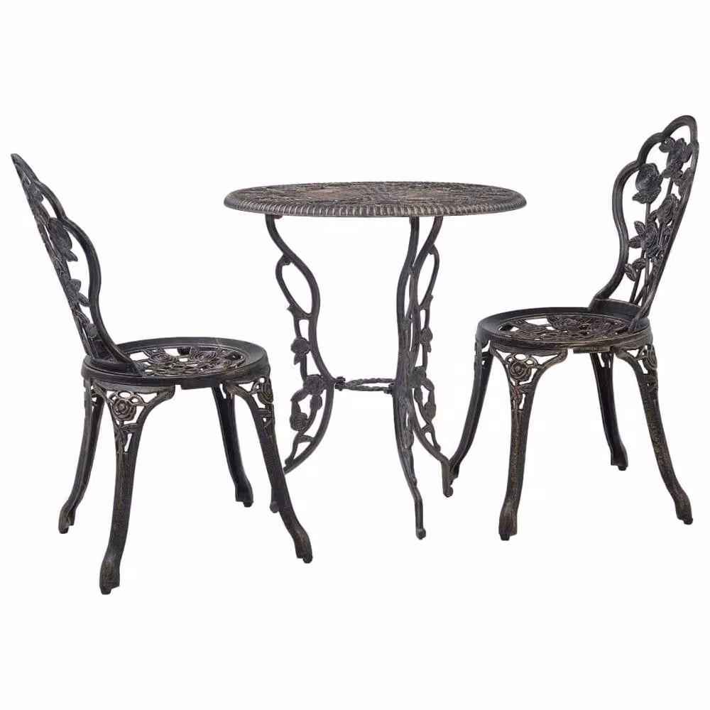 Berkfield Home Elegant 3 Piece Bistro Set in Brown Cast Aluminium – 1