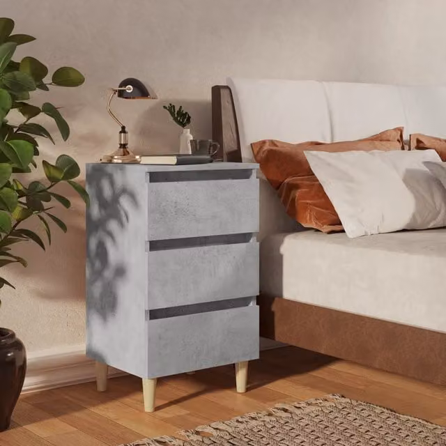 Berkfield Home Bed Cabinet in Concrete Grey with Solid Wood Legs, W: 40 cm, D: 35 cm, H: 69 cm