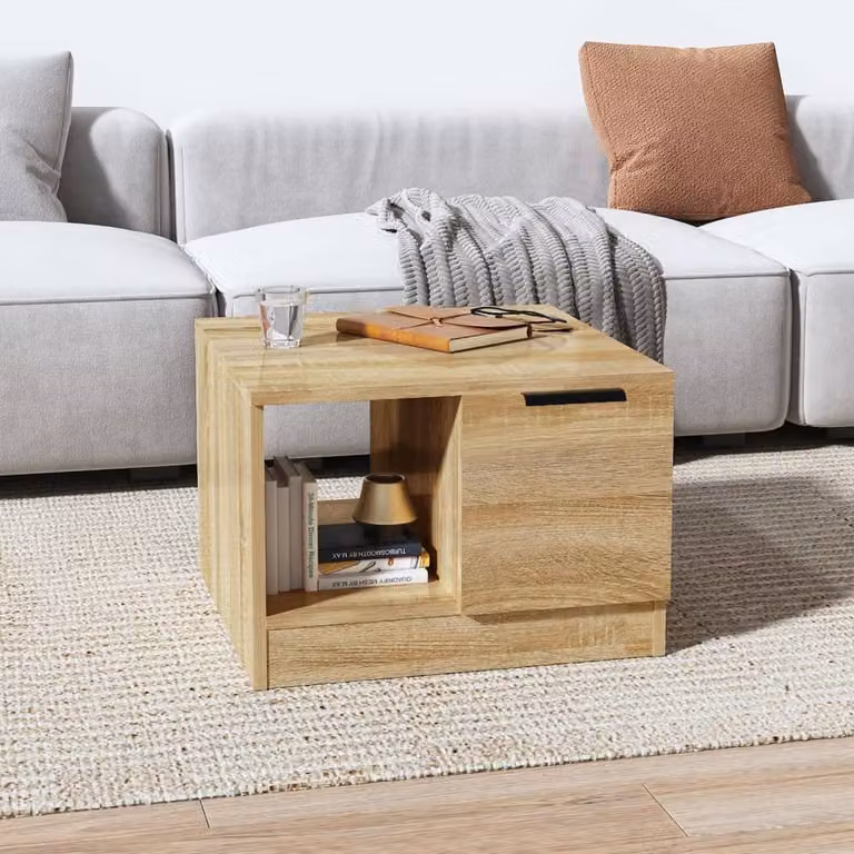 Berkfield Home Sonoma Oak Decorative Coffee Table, Light Brown, W/D/H: 50 x 50 x 36 cm