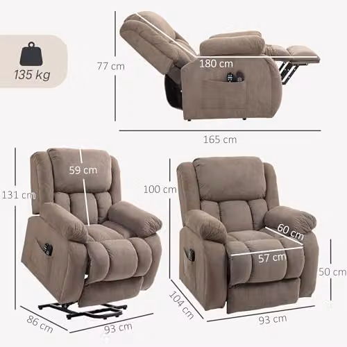 HOMCOM Brown Fabric Recliner Armchair with Powered Lift Assist, Vibration Massage and Heat – 6