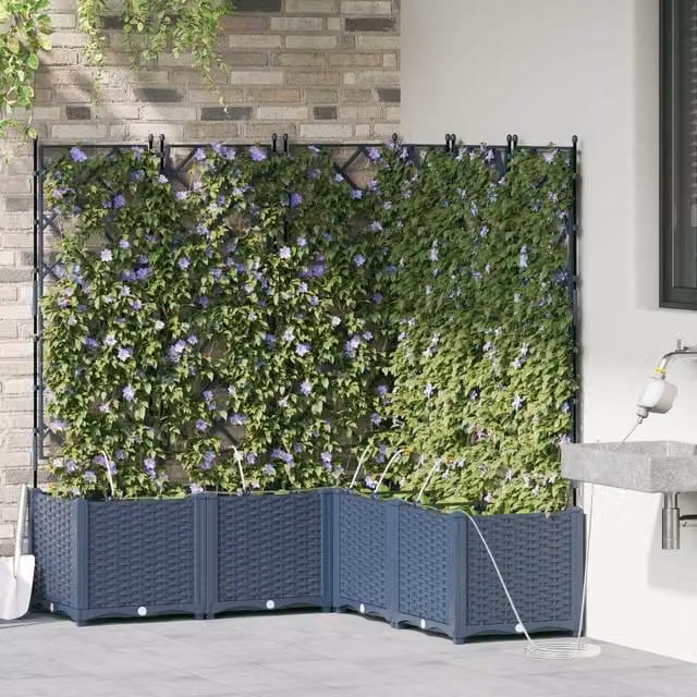 Berkfield Home Modern Garden Planter with Trellis, 2 Pack, Grey, W: 80 cm, D: 40 cm, H: 143 cm