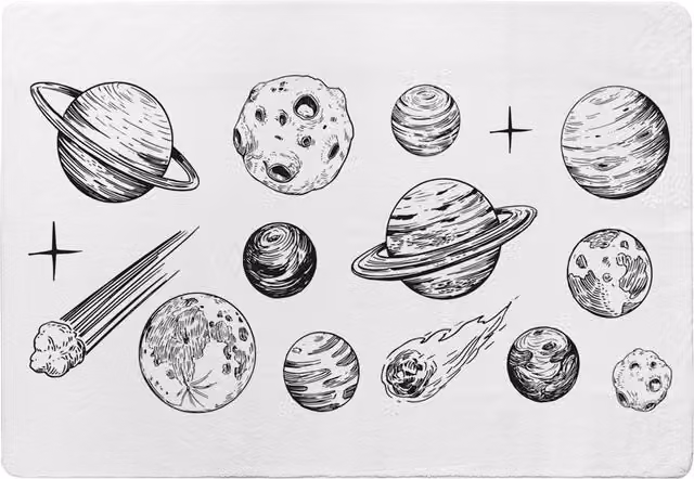 Benjamin Tate Design LTD Set Of Space Objects Planets and Stars Designer Rug, White, W: 150 cm