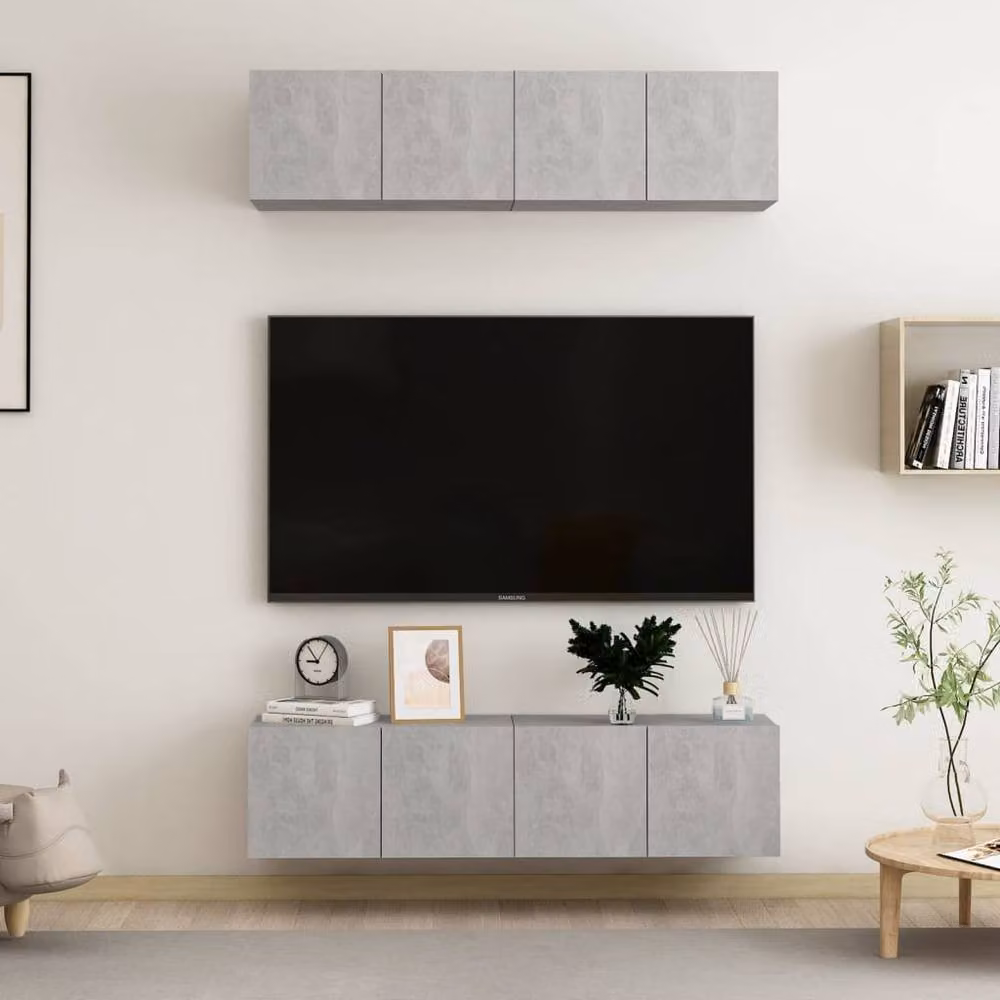 Berkfield Home Set of 4 Wall Mounted TV Cabinets in Concrete Grey, W/D/H: 60 x 30 x 30 cm – 2