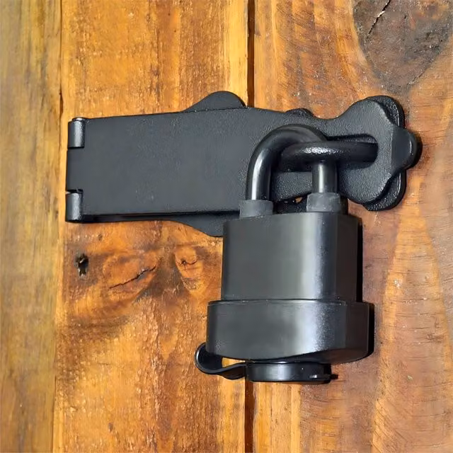 SPETLEK Heavy Duty Metal Hasp and Staple with Padlock for Sheds and Cabinets, Black
