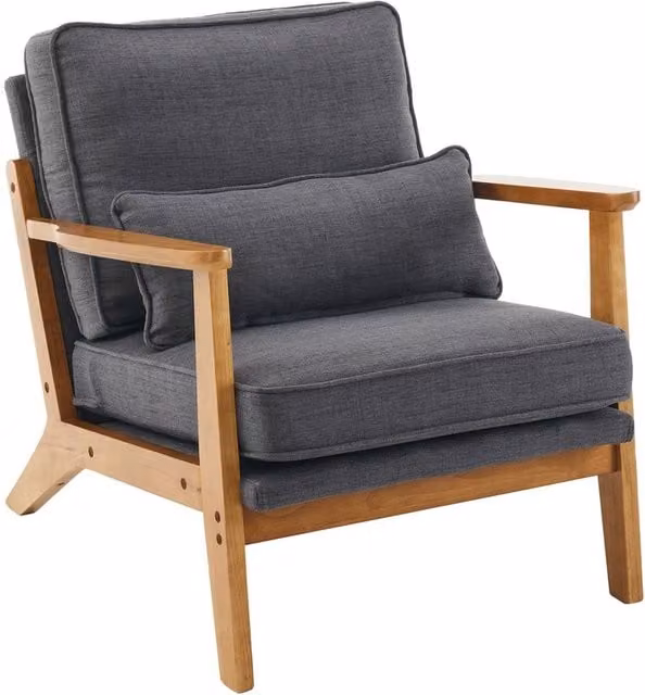 NESTLUNE Grey Mid Century Modern Fabric Armchair with Wooden Legs – 1