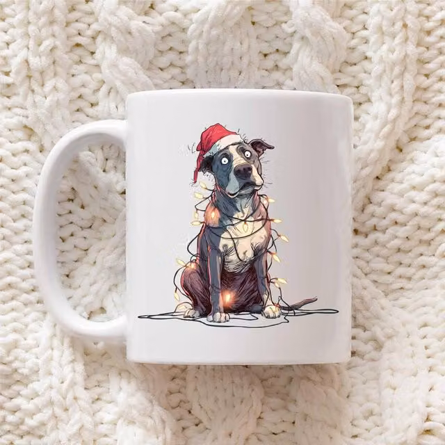 60 SECOND MAKEOVER Pitbull Christmas Lights Ceramic Mug in White