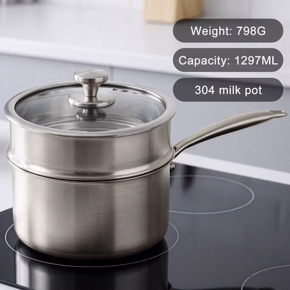 VOGREX Non-Stick Saucepan with Steamer Basket and Lid, Silver – 2