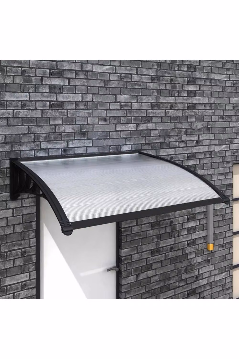 Living and Home Window and Door Awning Canopy with Plastic Cover and Aluminium Brackets, Black and Transparent, W: 120.9 cm, H: 81.3 cm, D: 81.3 cm – 2