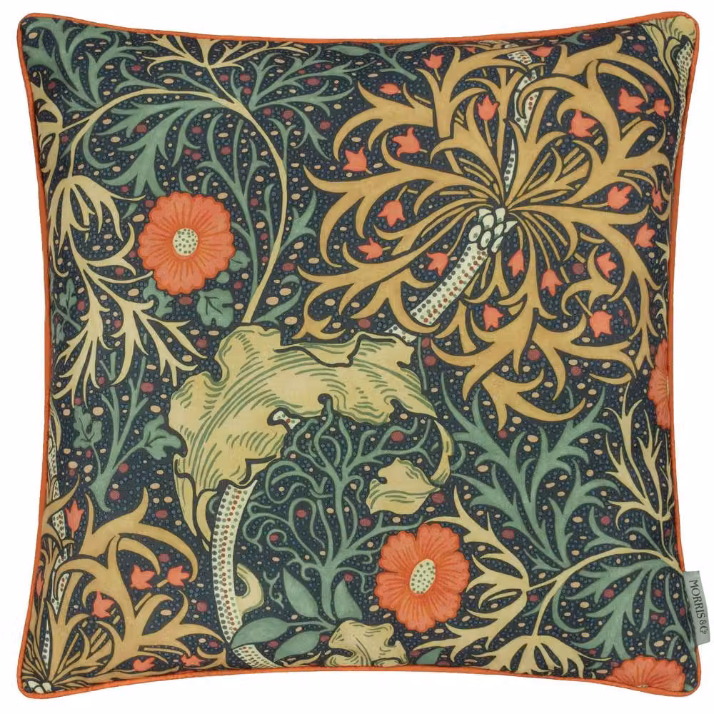 Morris & Co. Seaweed Printed Piped Outdoor Cushion in Indigo, W/D/H: 50 x 50 x 50 cm – 2