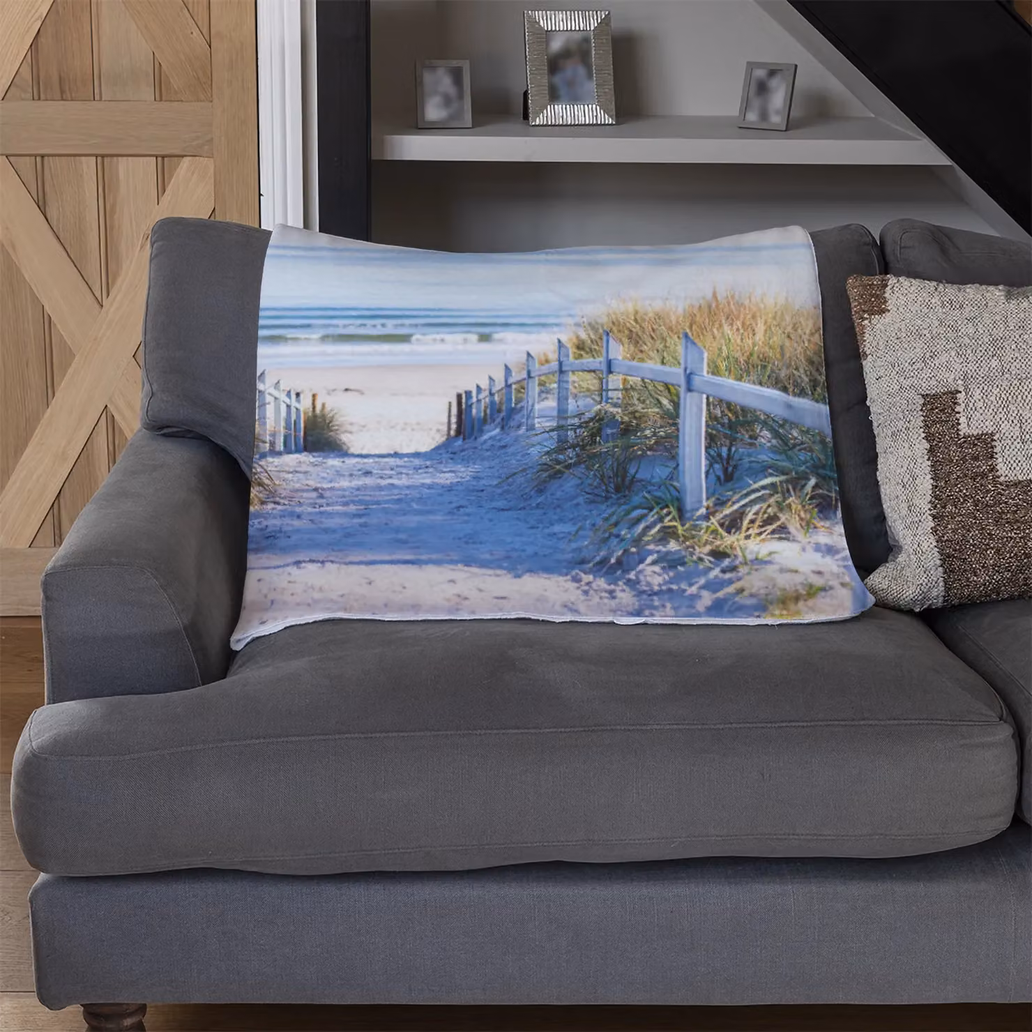 Benjamin Tate Design Path to the Beach at Baltic Sea Fleece Blanket in White, Beige and Multicolour, W/D/H: 120 x 150 cm – 3