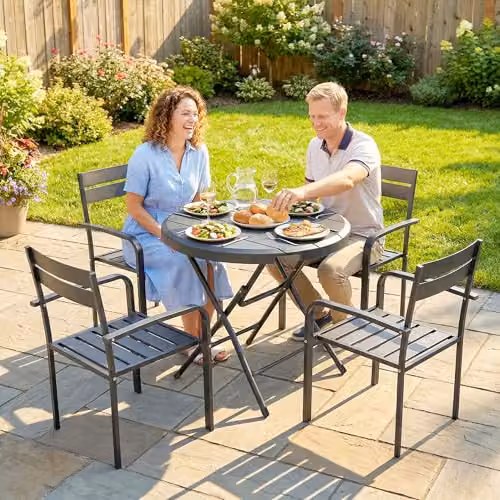 Outsunny Foldable Round Garden Dining Table for 4, Dark Grey, W/D/H: 80 x 80 x 73 cm – 13