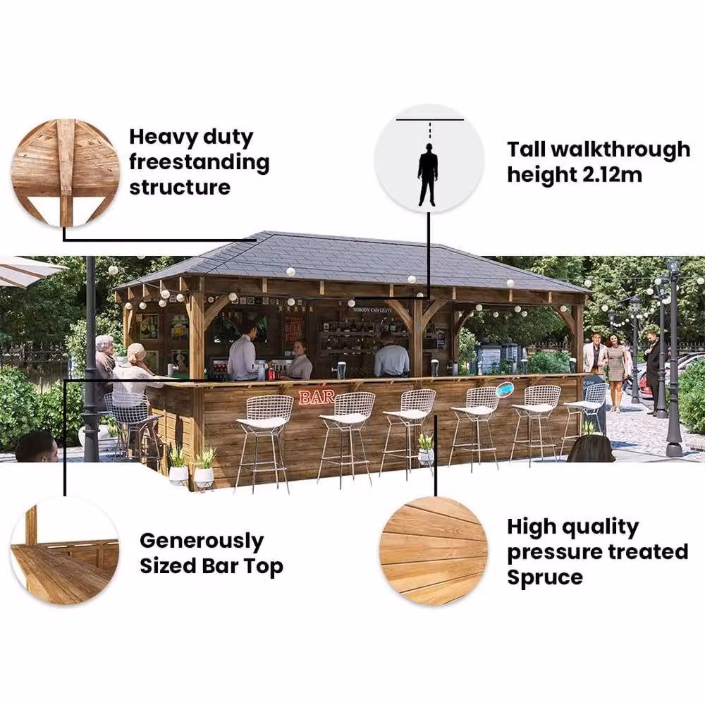 Dunster House Leviathan Wooden Outdoor Garden Bar in Brown, W: 600 cm, D: 300 cm, H: 212 cm – 3
