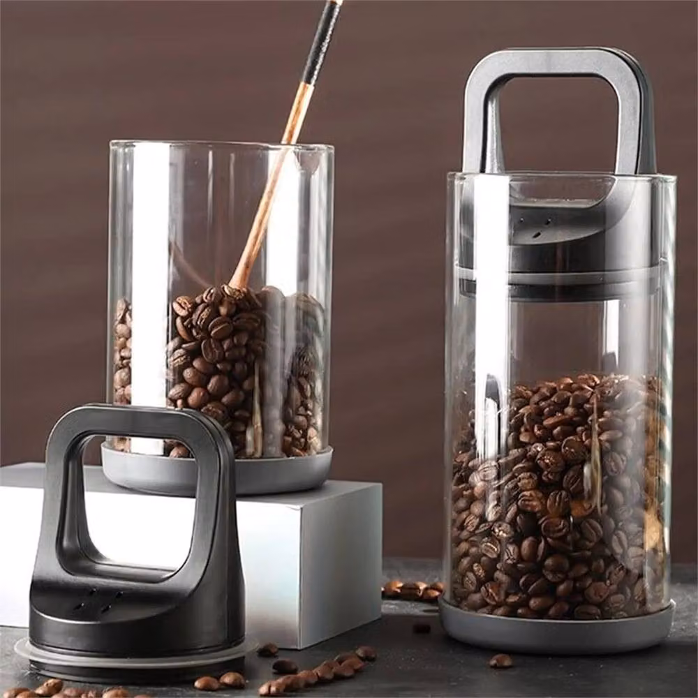 Nordara Airtight Vacuum Coffee Bean Storage Container in Black and Transparent Glass – 3