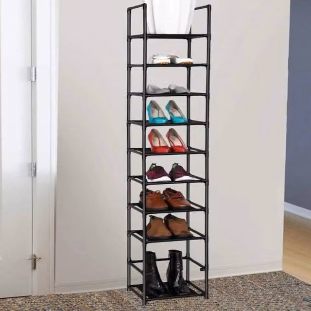 EONLION 10 Tier Vertical Slim Narrow Shoe Rack in Black, H 173 x W 50 x D 50 cm