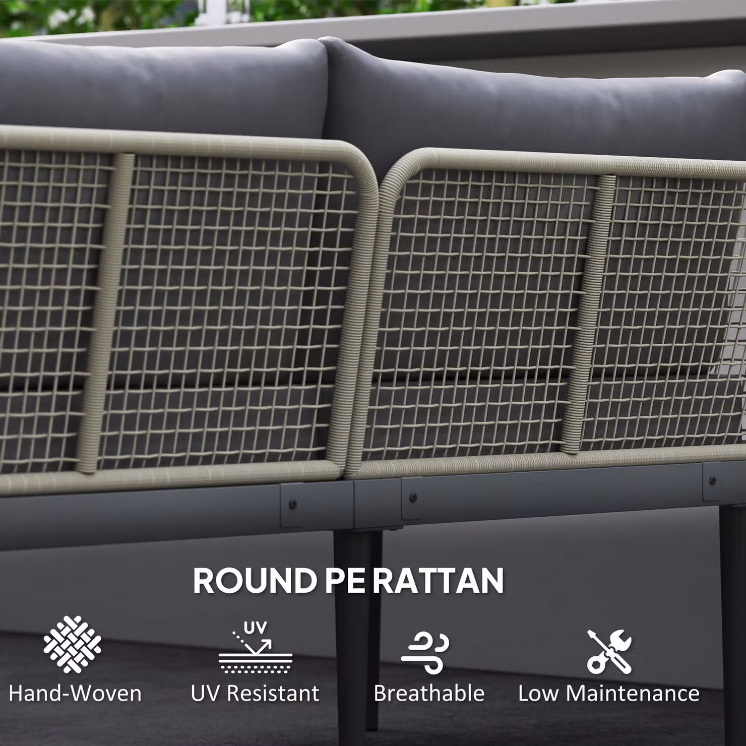 Outsunny Three-Piece L-Shaped Rattan Sofa Set with Upholstered Cushions and Coffee Table in Grey – 5